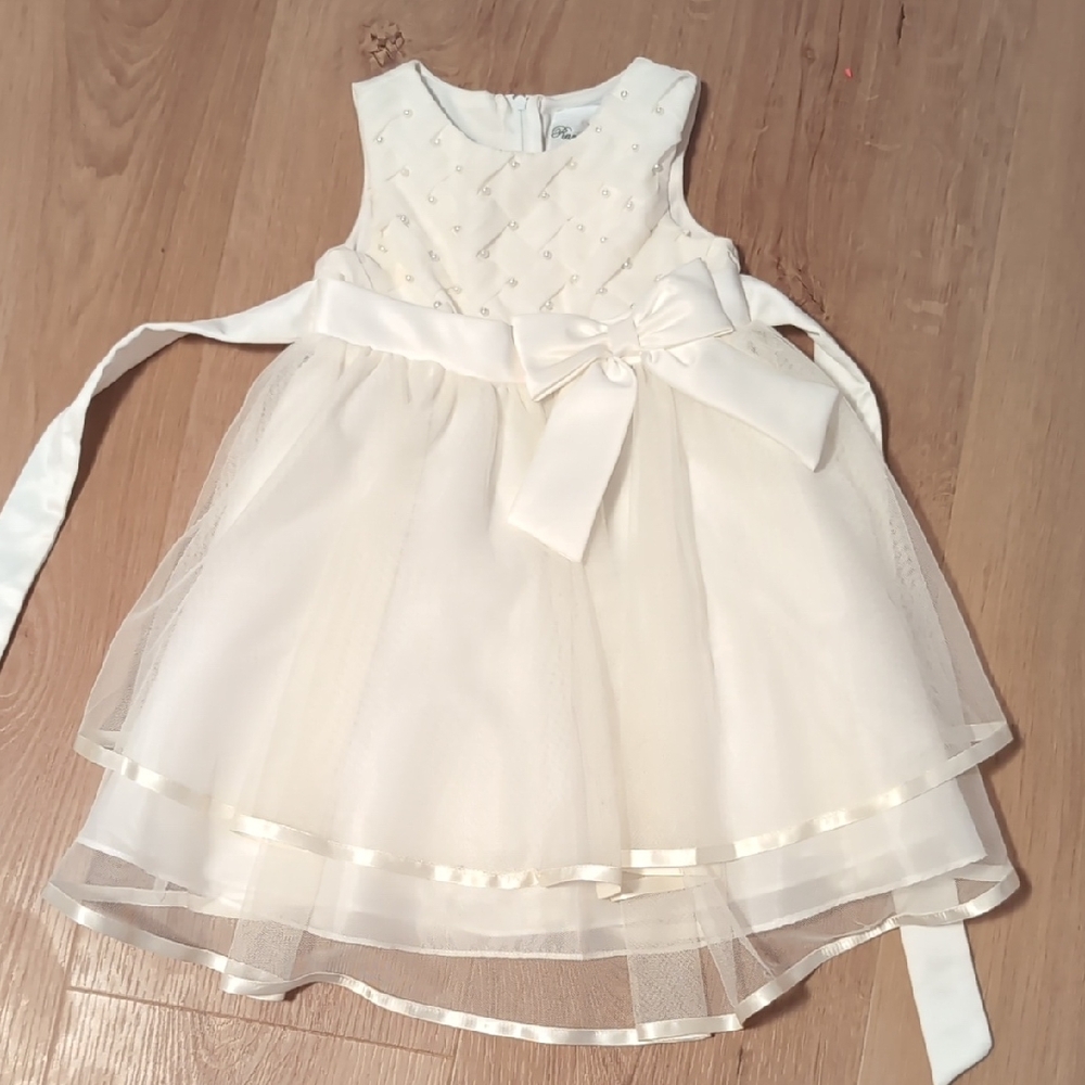 Rare Editions Cream Kids Dress with Satin Bow